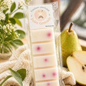 Fondant parfumé Poire Grenade – Fruité & pétillant | Cire de soja artisanale 40g