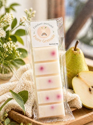Fondant parfumé Poire Grenade – Fruité & pétillant | Cire de soja artisanale 40g
