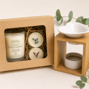 Coffret Fête des Mères – Bougie & Fondants parfumés avec brûle-parfum cœur